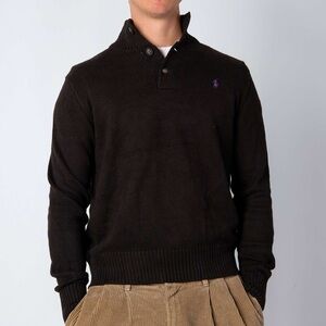 Vintage Polo Ralph Lauren Black 3-Button Sweater with Purple Logo – XL